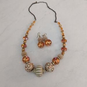 Crystal beaded necklace and earrings set